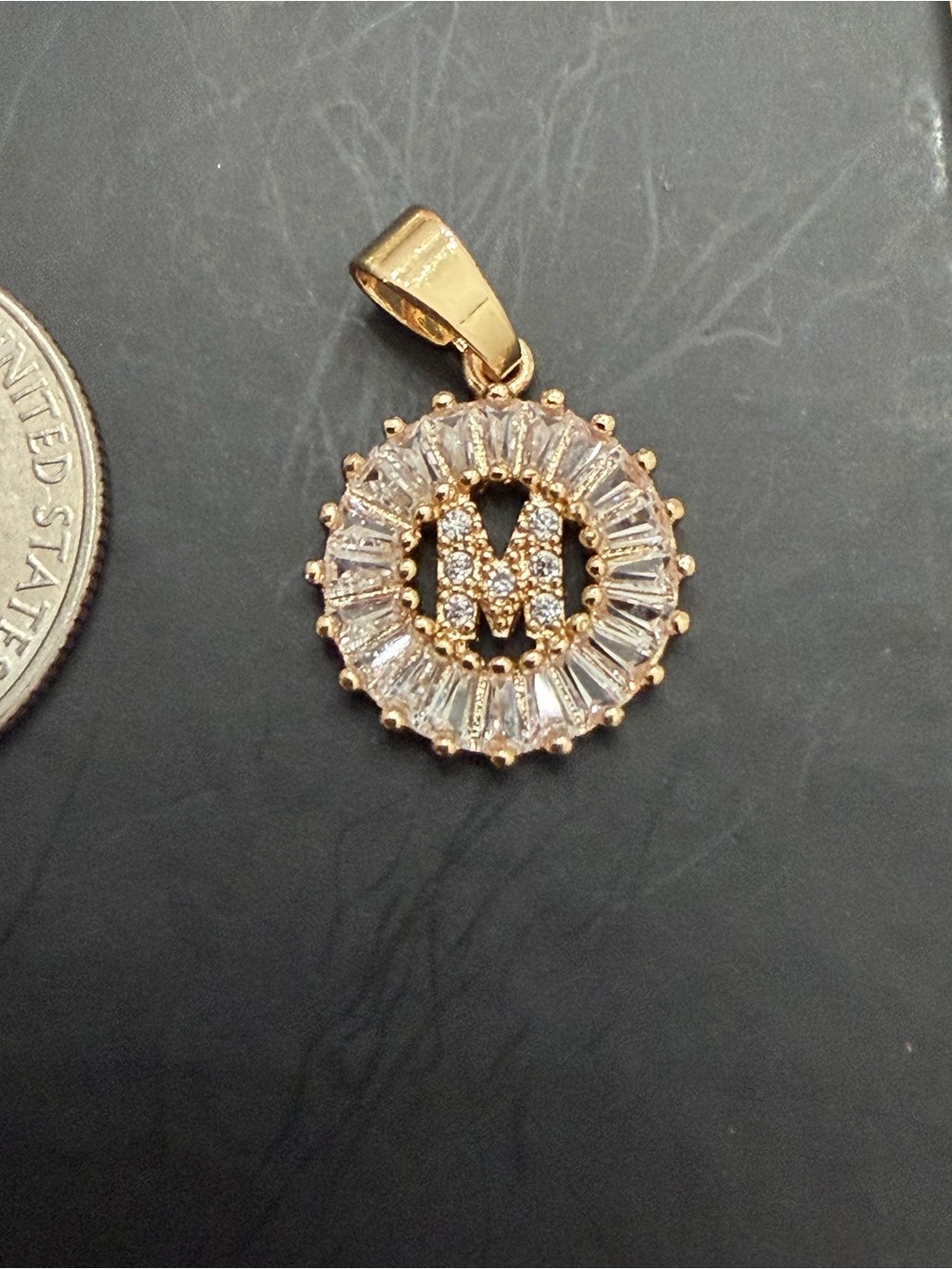 Gold Filled Initial M Pendant Necklace Charm with CZ Stones